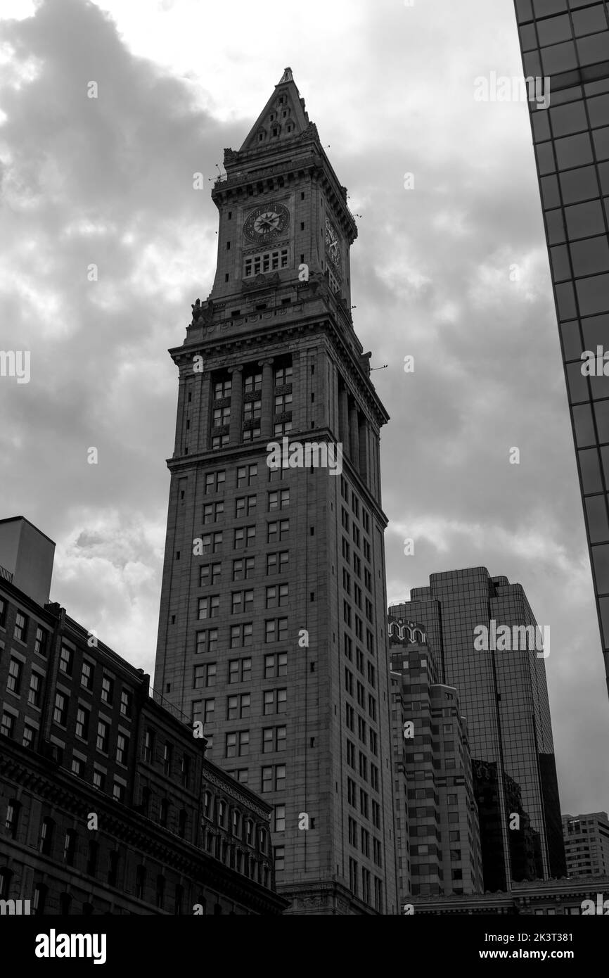 Black and white photo of the Boston Clock tower Stock Photo - Alamy