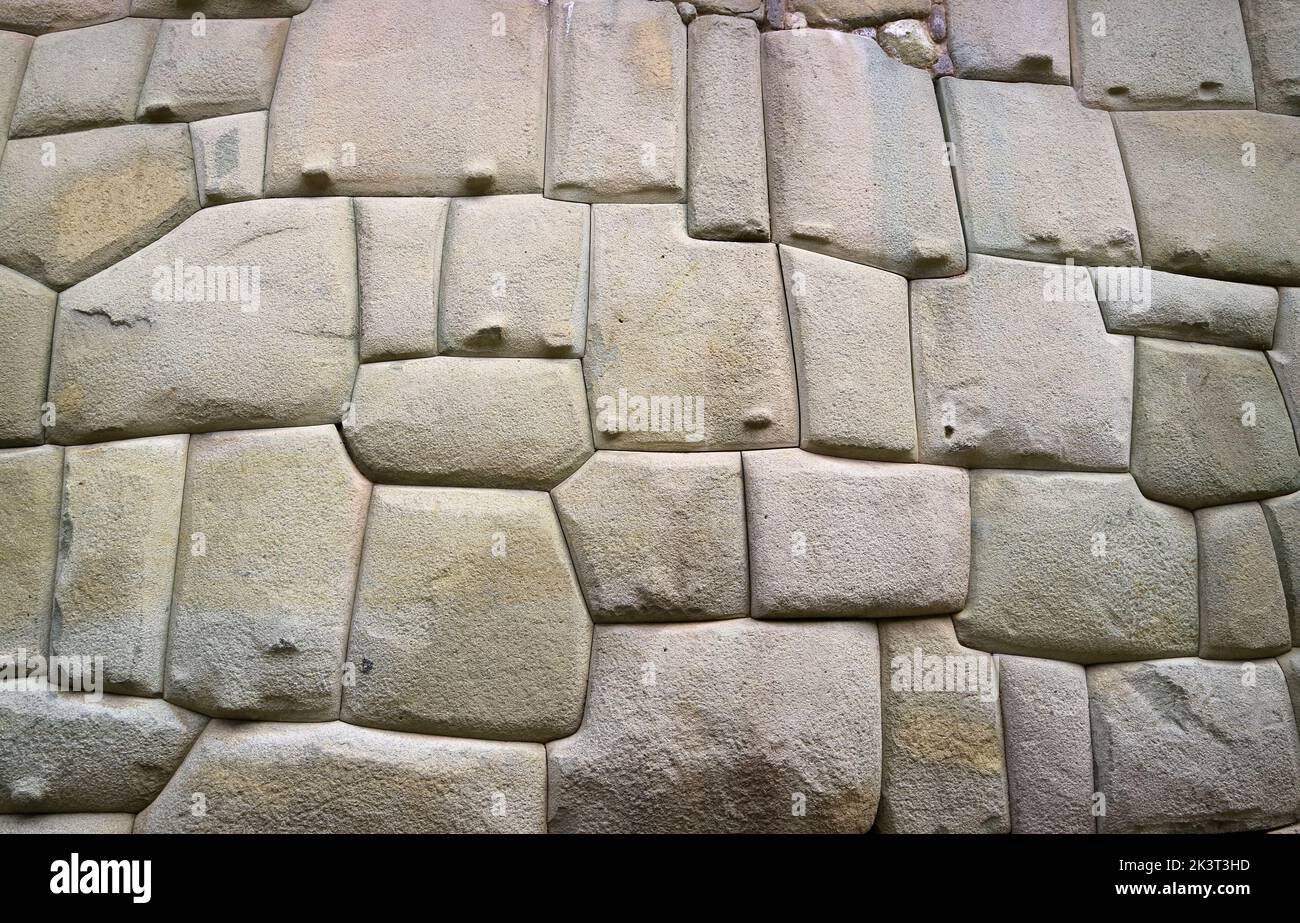 Amazing Inca Stone Masonry Wall in the Historic Center of Cuzco, Peru, South America Stock Photo