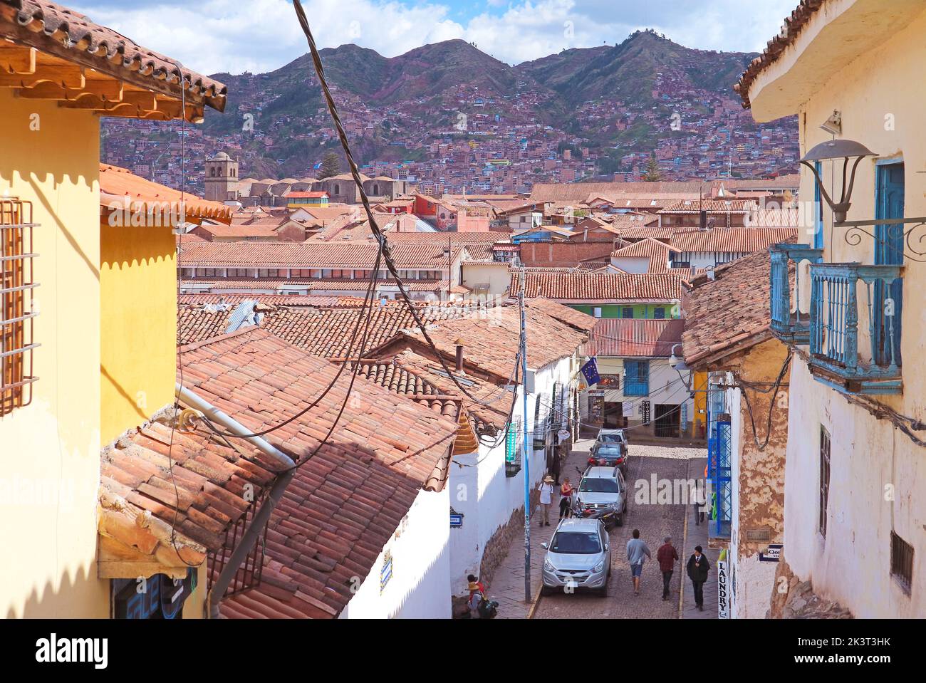 Impressive Narrow Cobblestone Alleys in the Old City of Cusco, Peru, South America Stock Photo