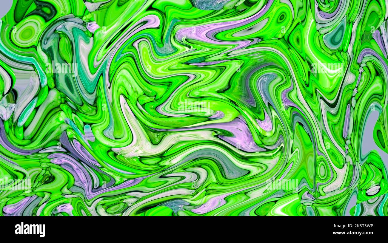 Illustration of oil paint texture in gradient neon green and lilac for abstract backdrop Stock Photo