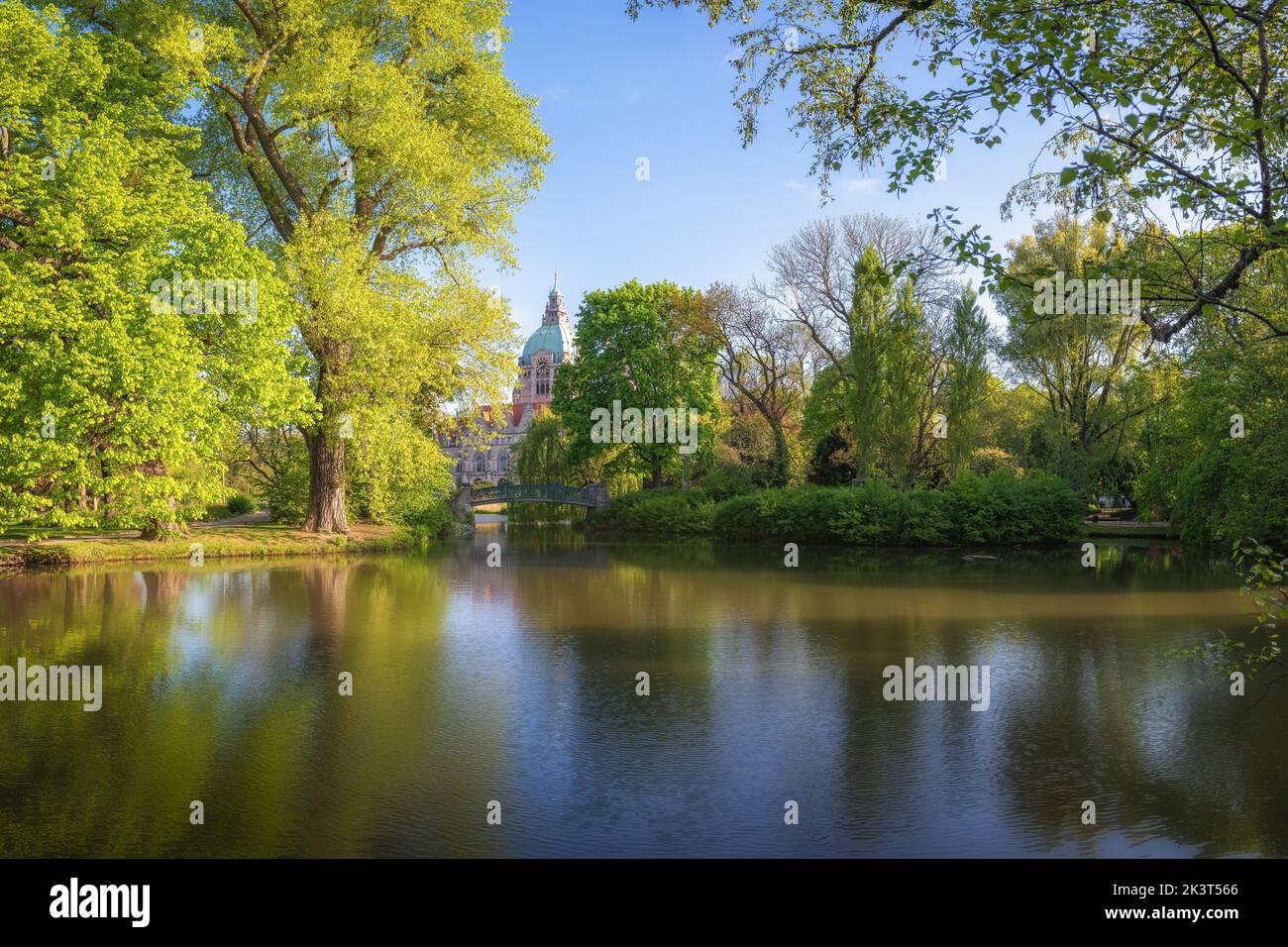 The beautiful maschpark with the new Town Hall in the distance in Hannover, Germany Stock Photo