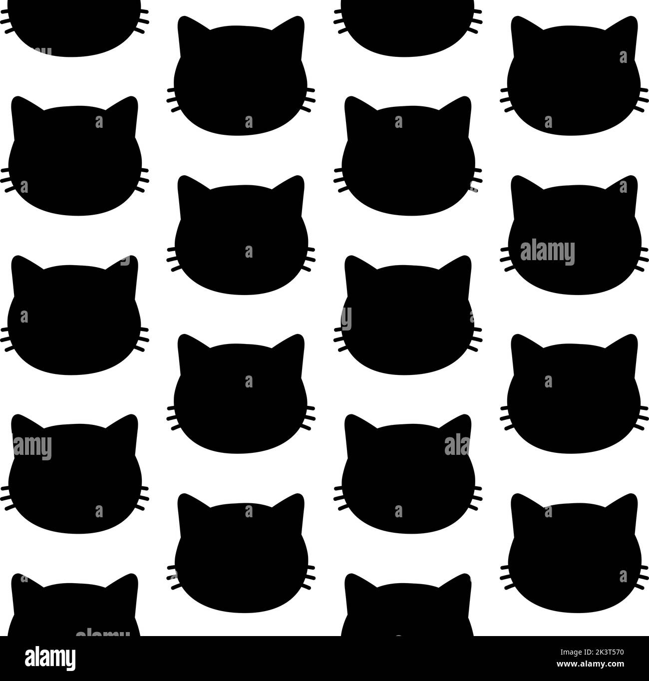 Vector seamless pattern of flat hand drawn cat face head silhouette ...