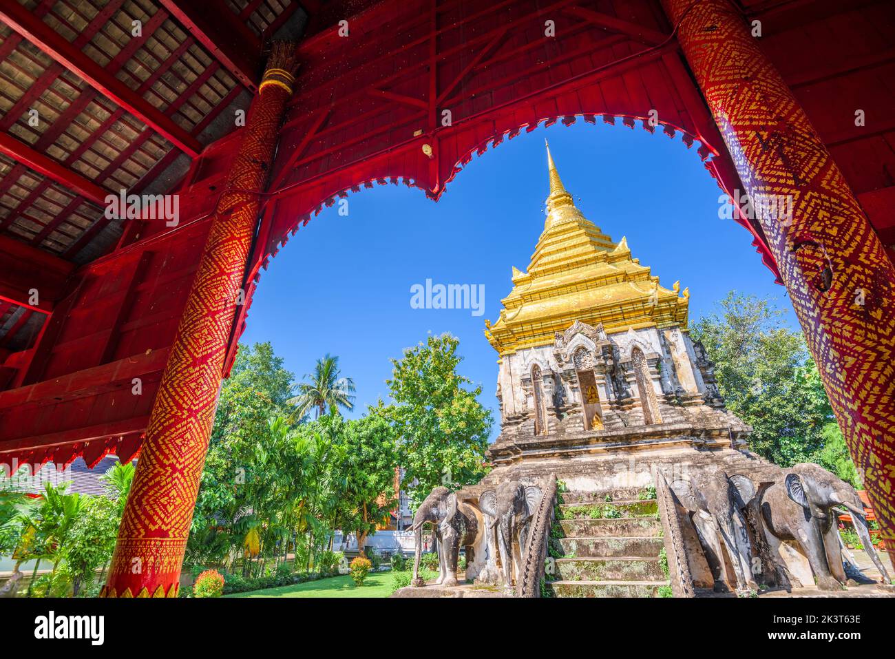 Chiang Mai, Thailand at Wat Chiang Man on a beautiful clear day. Stock Photo