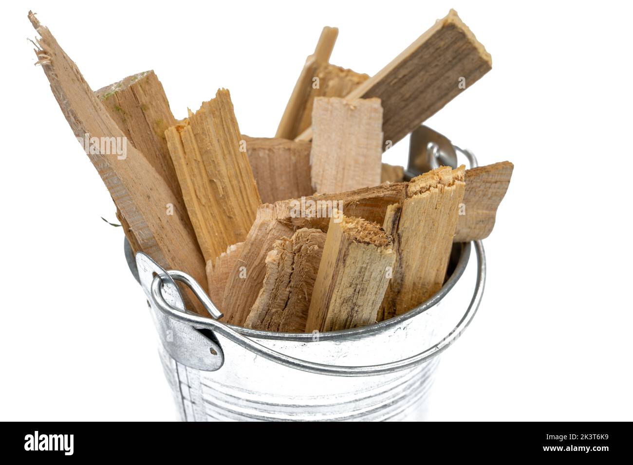 Zinc bucket full of wood for the fireplace Stock Photo Alamy