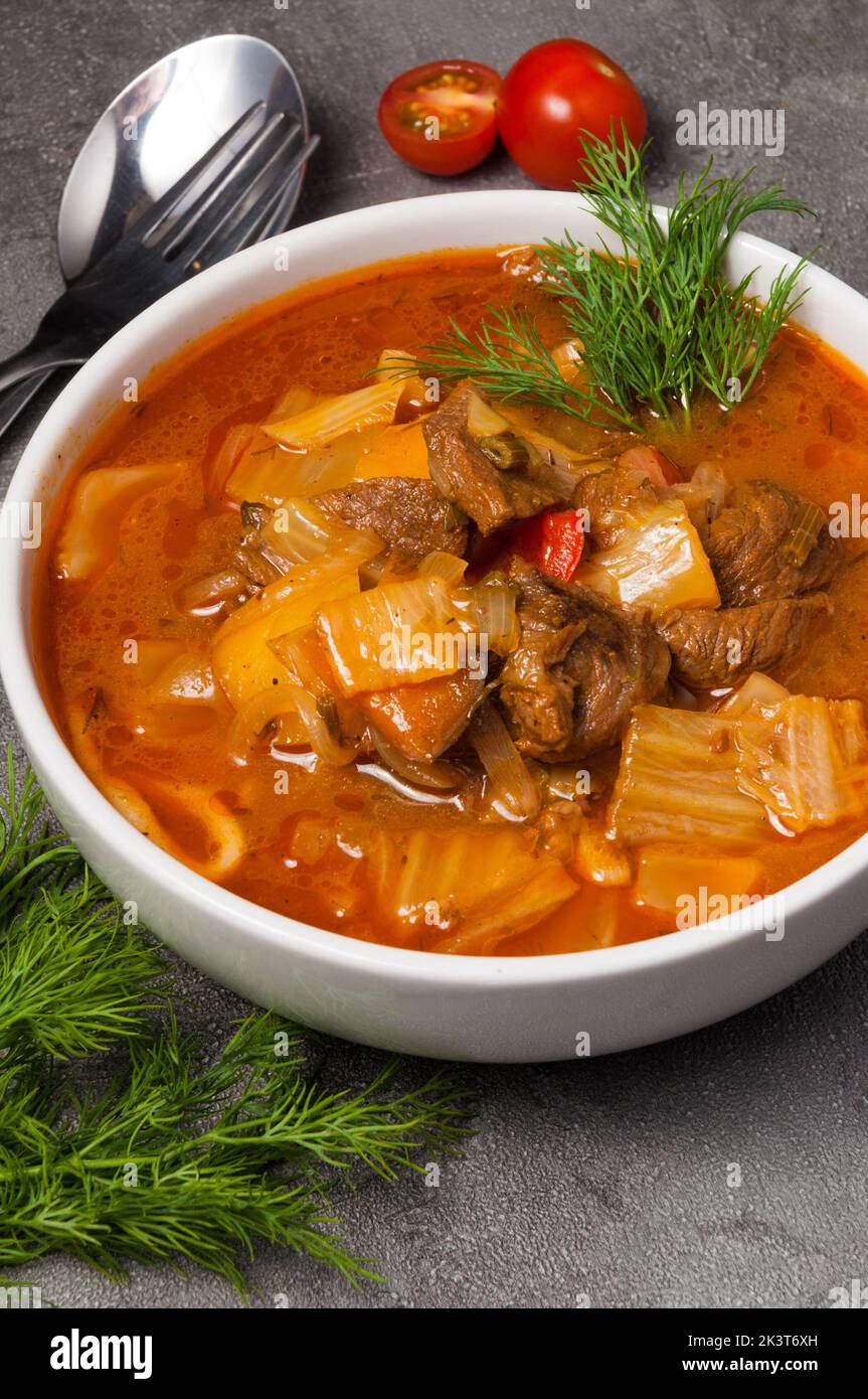 tasty lagman with noodles is a traditional Uzbek dish Stock Photo - Alamy