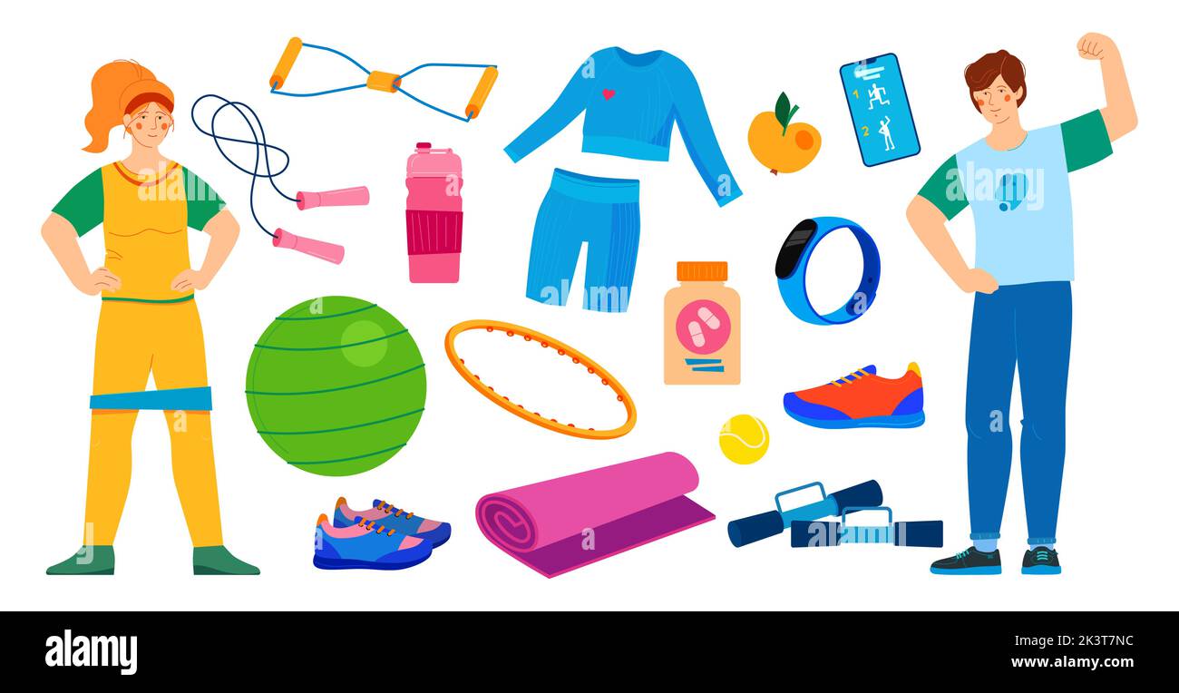 Sports equipment and activity - flat design style illustration set Stock Vector