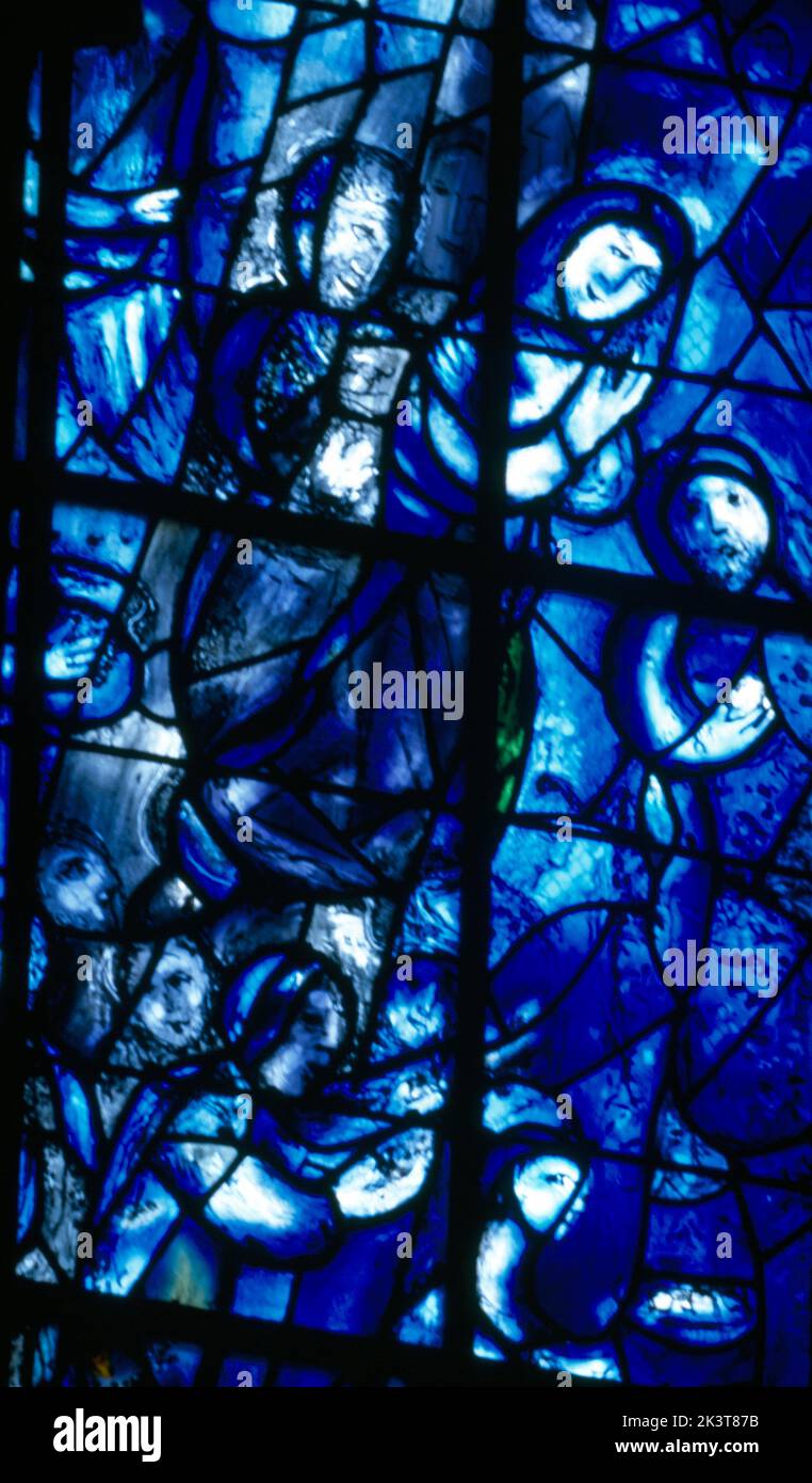 Reims Cathedral France Stained Glass Window of The Imploring People by Marc Chagall Stock Photo