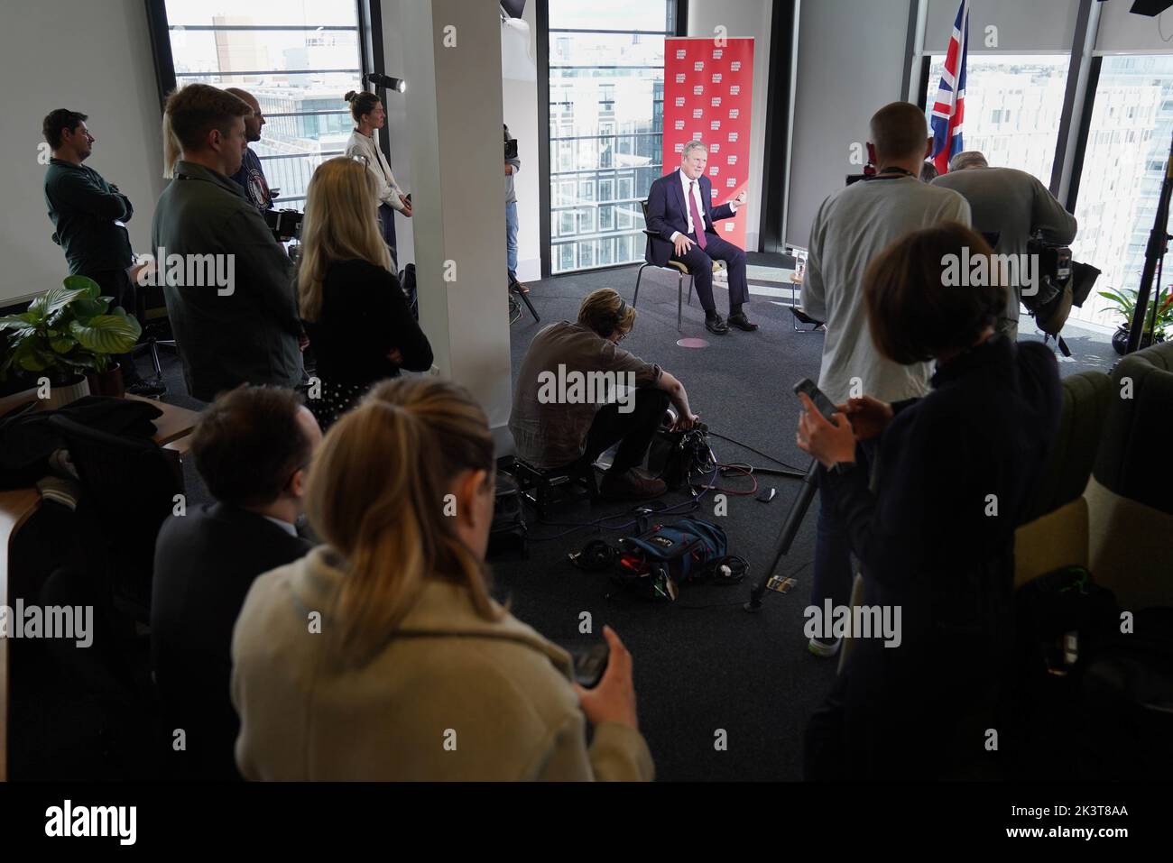 Labour Party leader Sir Keir Starmer doing a TV interview before the Labour Party Conference at the ACC Liverpool. Picture date: Wednesday September 28, 2022. Stock Photo