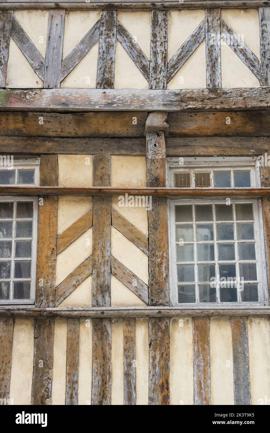 Detail of old half timbered building Treguier Brittany France Stock Photo