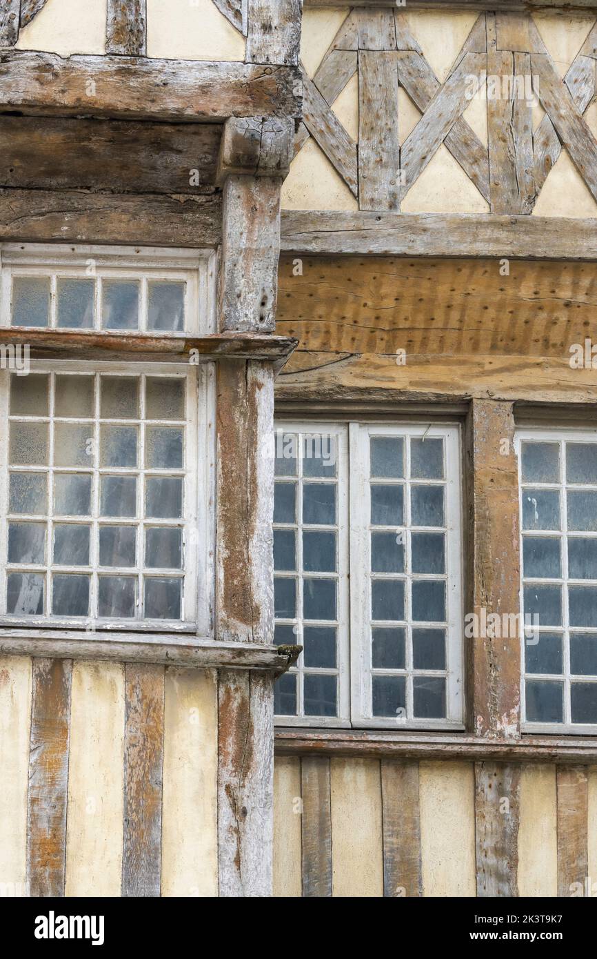 Detail of old half timbered building Treguier Brittany France Stock Photo