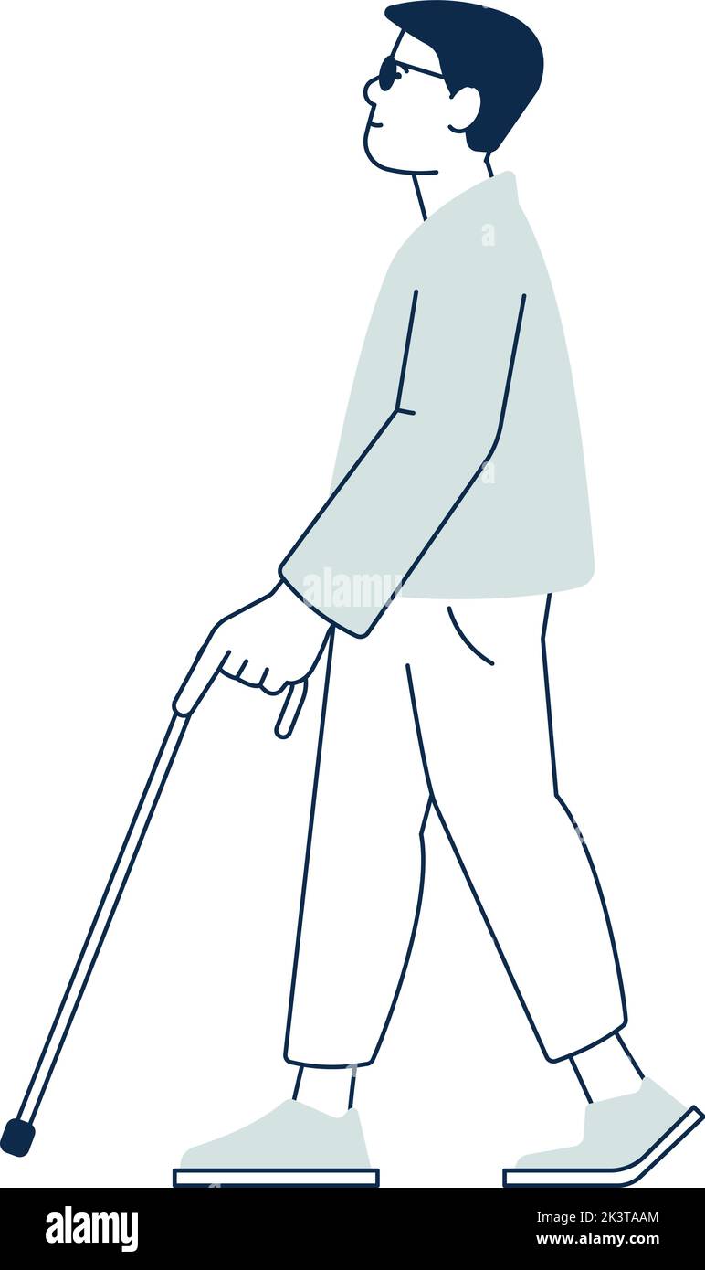 Sightless young man with walking cane. Blind person Stock Vector Image