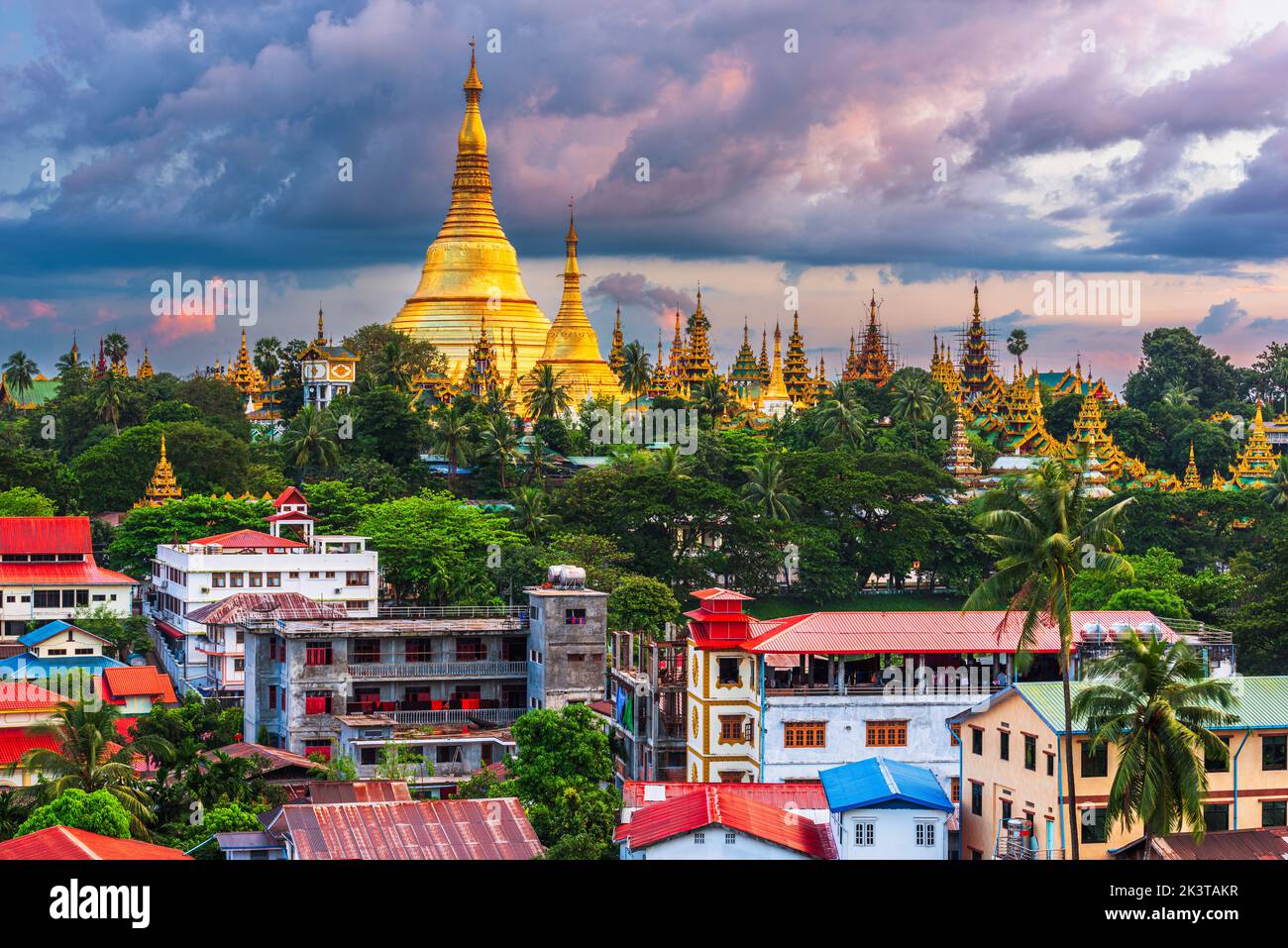 Yangon, Myanmar view of Shwedagon Pagoda at dusk. Stock Photo