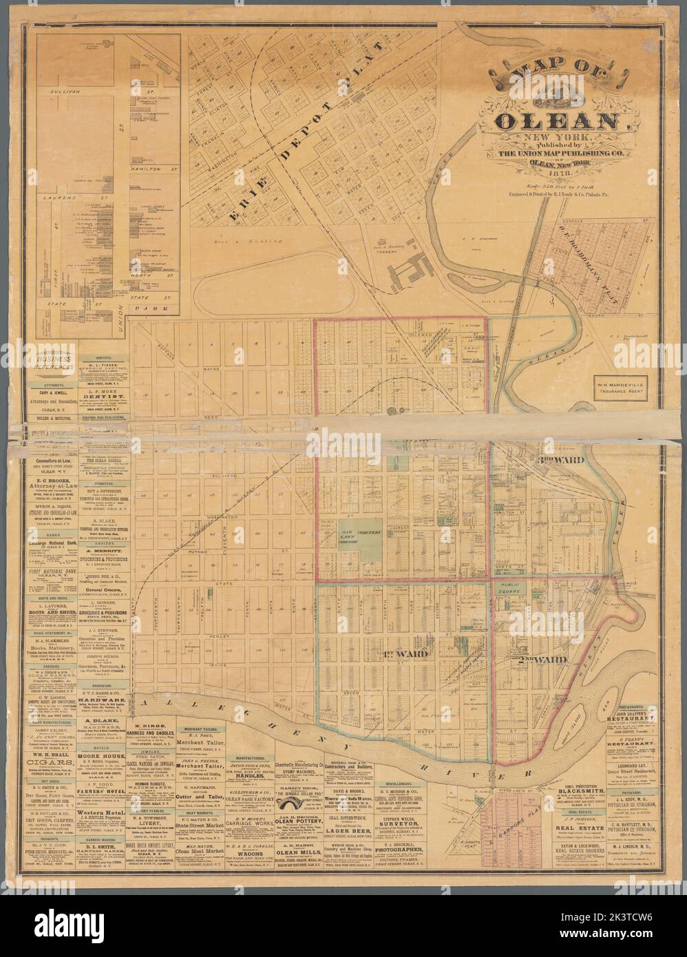 Map of Olean, New York Cartographic. Maps, Cadastral maps. 1878. Lionel