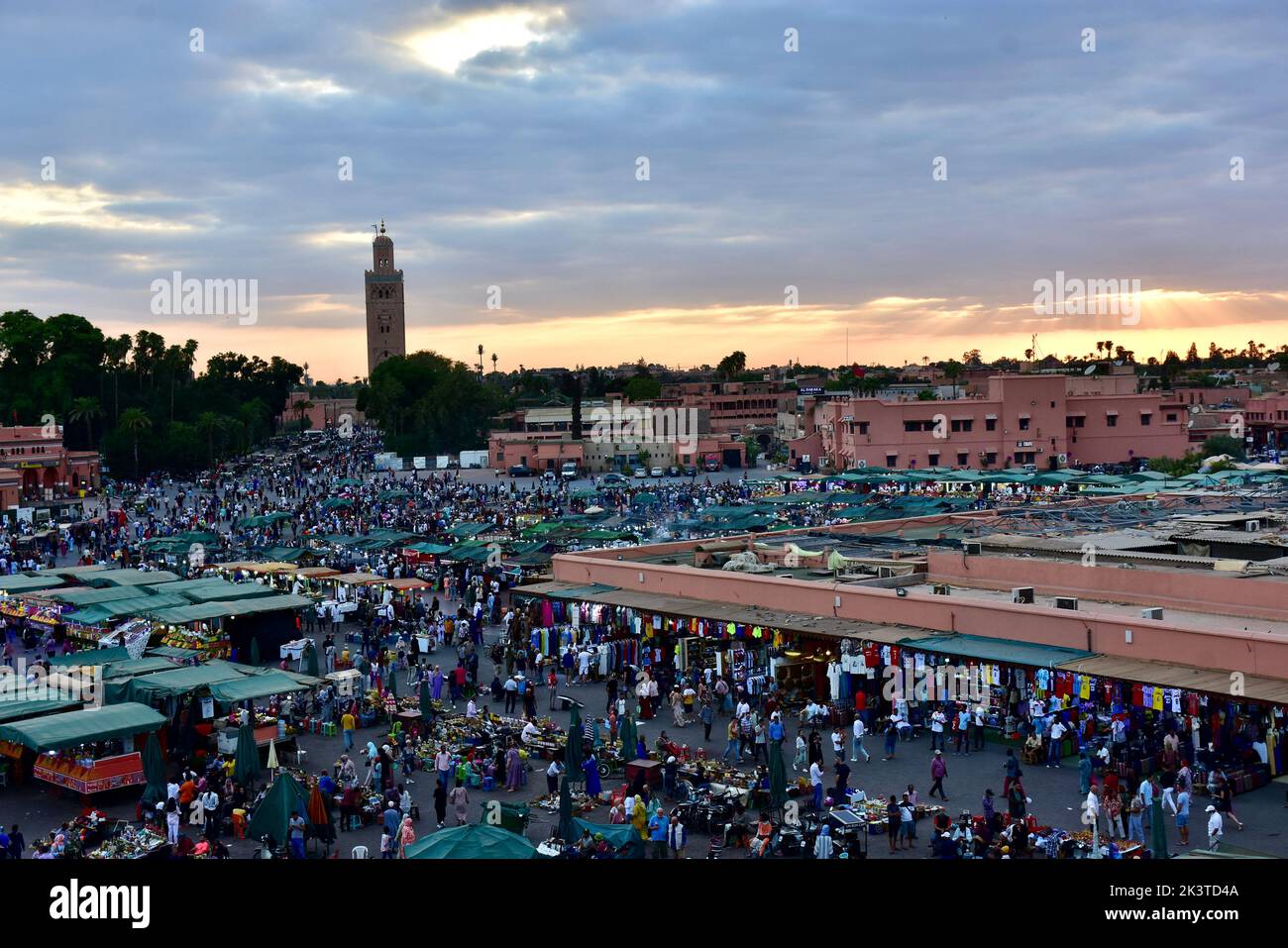 Crowded evening before sunset in Jemaa el'Fna square of Marrakech Stock Photo