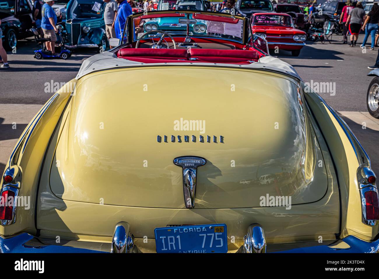 Daytona Beach, FL - November 28, 2020: Rear detail view of a 1949 Oldsmobile Futuramic 98 Convertible at a local car show. Stock Photo