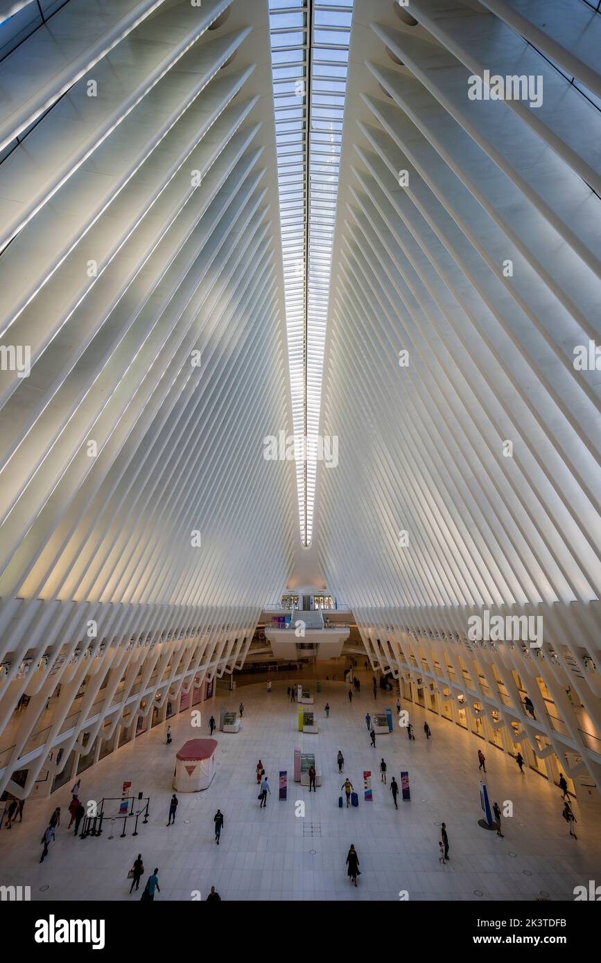 Interior of World Trade Center rapid transit station (Oculus) designed by architect Santiago Calatrava, Manhattan, New York, USA Stock Photo