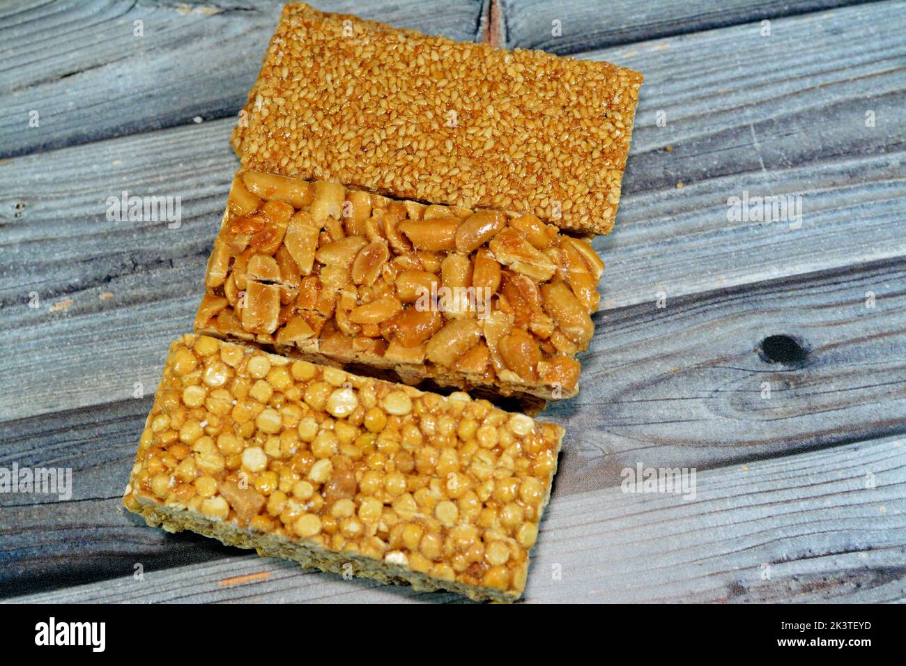 Eastern candy of sesame, chickpeas and peanuts legume made as a