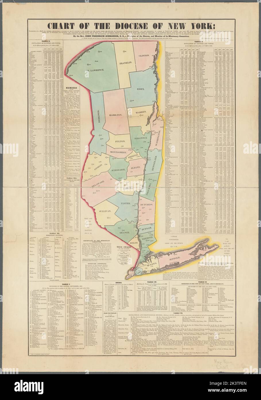 Chart of the Diocese of New York Cartographic. Maps. 1851 - 1851. Lionel Pincus and Princess Firyal Map Division. Episcopal Church , New York (State) , Charts, diagrams, etc, Episcopal Church , New York (State), Church buildings , New York (State), New York (State) Stock Photo