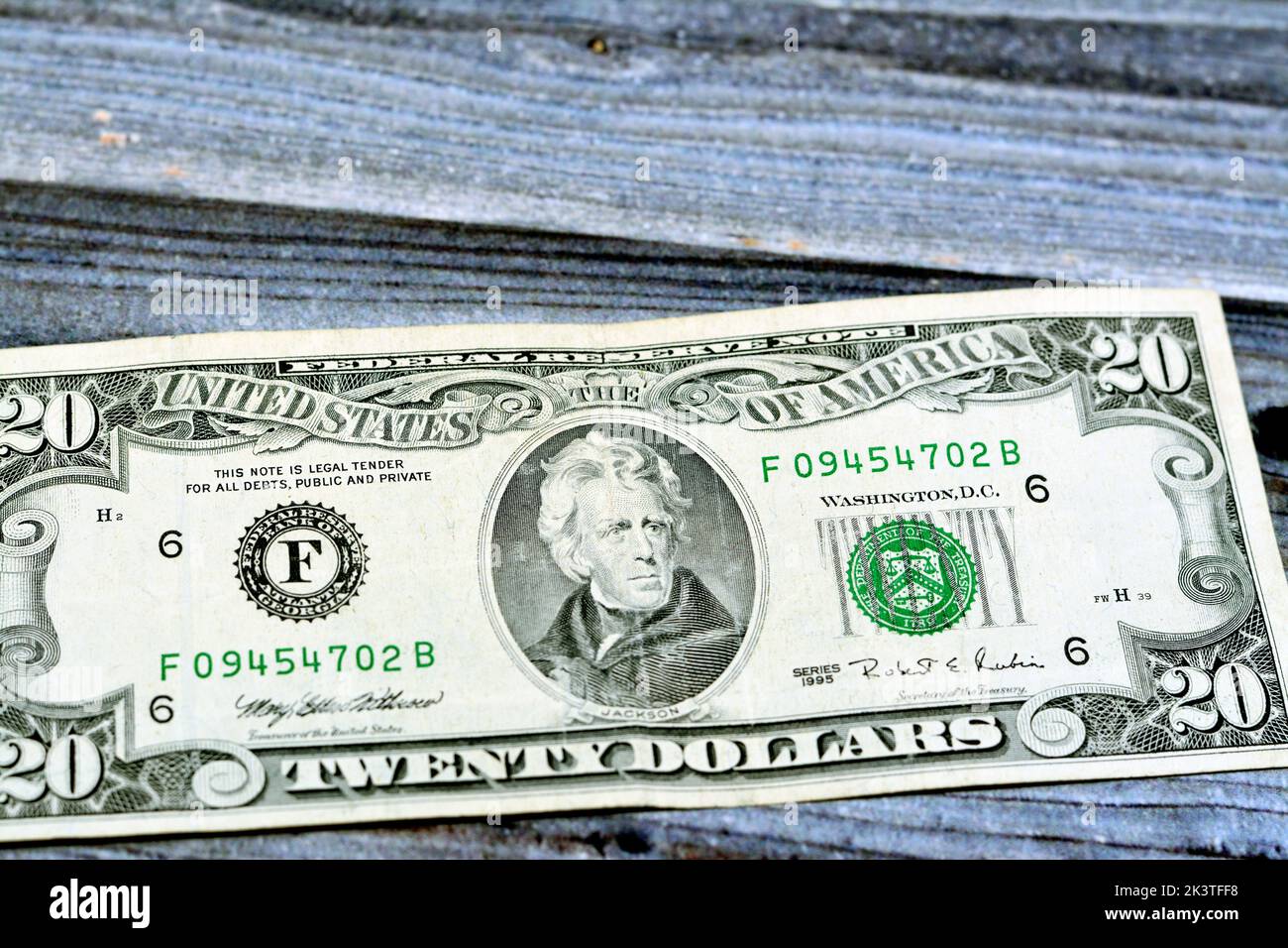 Obverse side of 20 twenty dollars bill banknote money series 1995 with