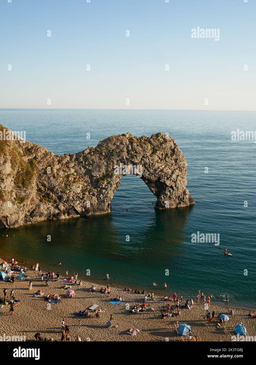 Durdle Door is a natural limestone arch on the Jurassic Coast near Lulworth in Dorset, England. Stock Photo