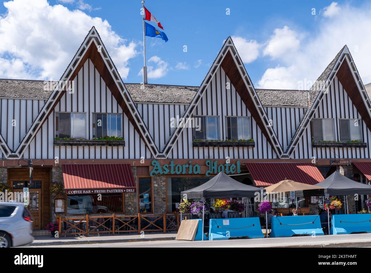 Jasper, Alberta, Canada - July 13, 2022: Exterior of the Astoria Hotel on a sunny summer day Stock Photo