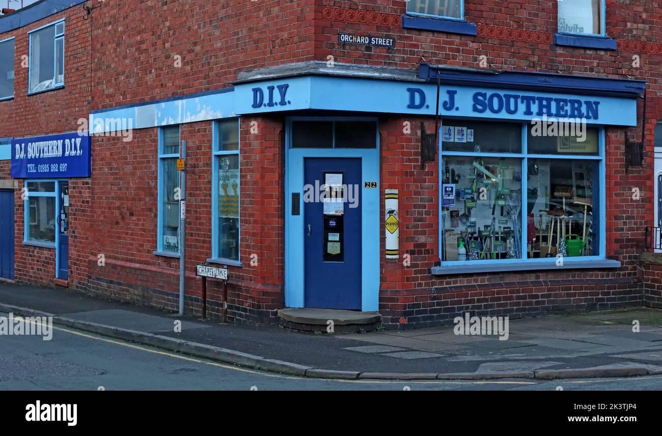 Traditional DIY shop, DJ Southern DIY, 22 Orchard St, Stockton Heath, Warrington, Cheshire, England, UK, WA4 6LH Stock Photo