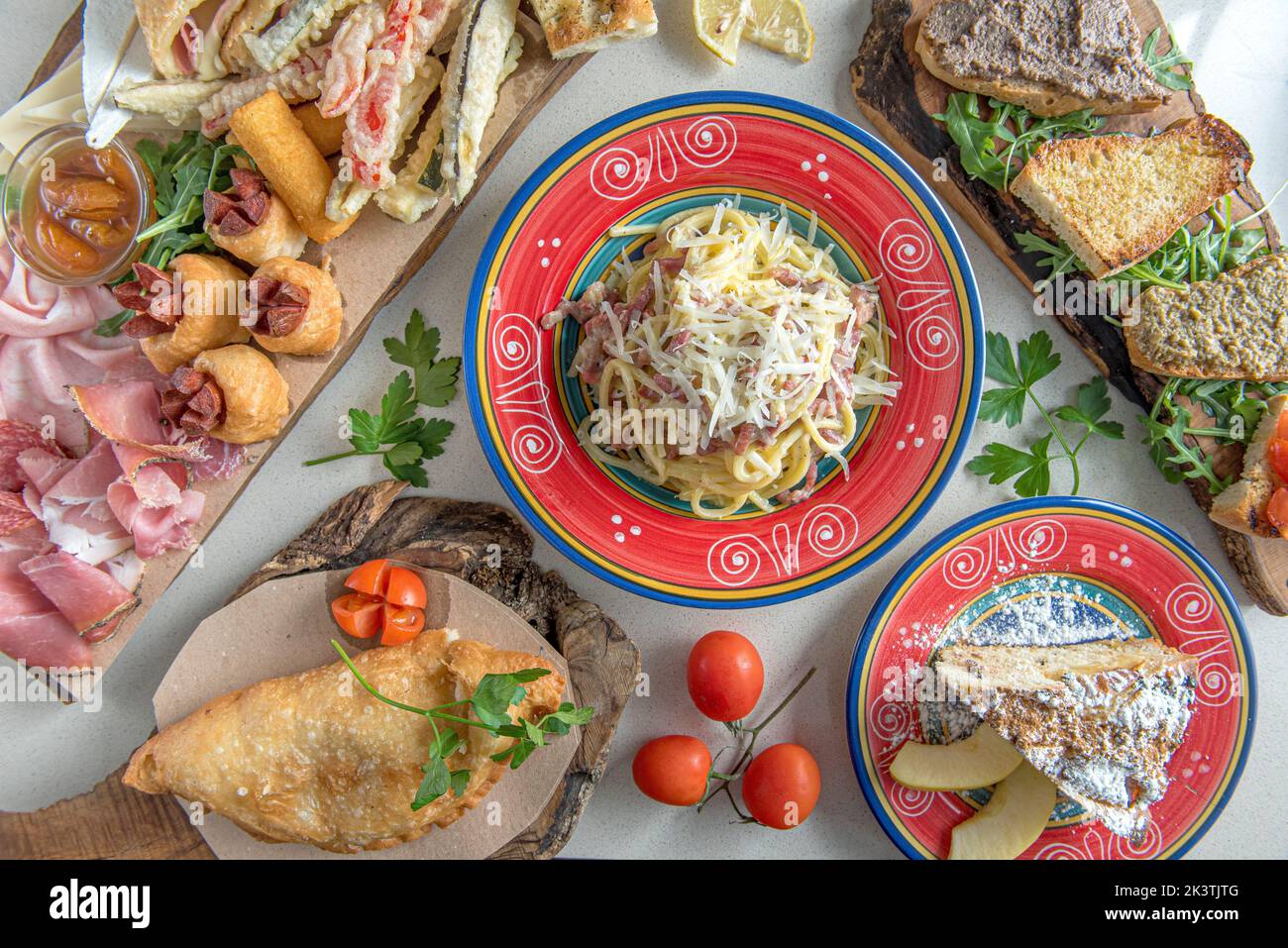 A top view of an assortment of delicious food Stock Photo - Alamy