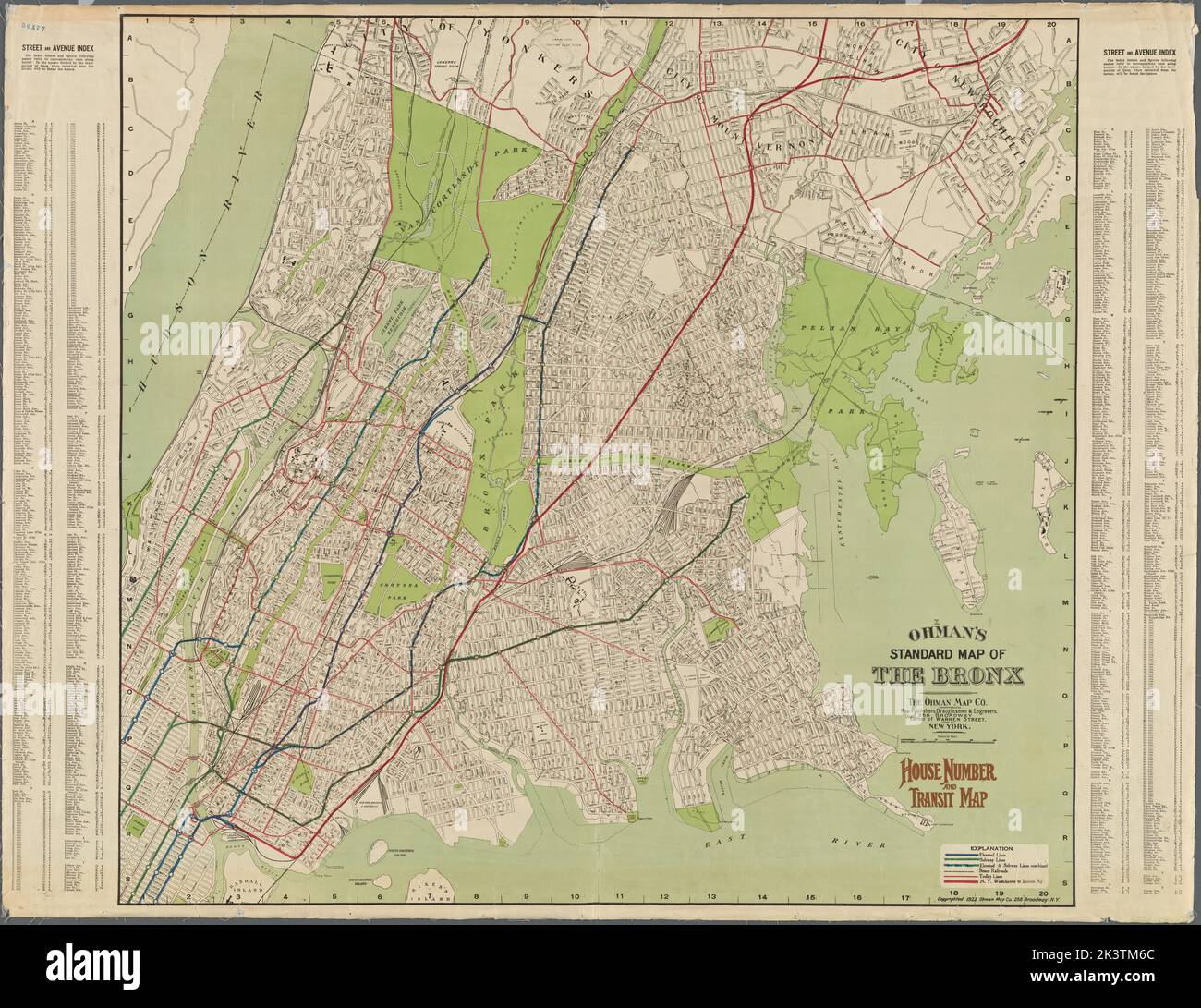 Ohman's Standard Map of the Bronx. House numbers and transit map. 1922