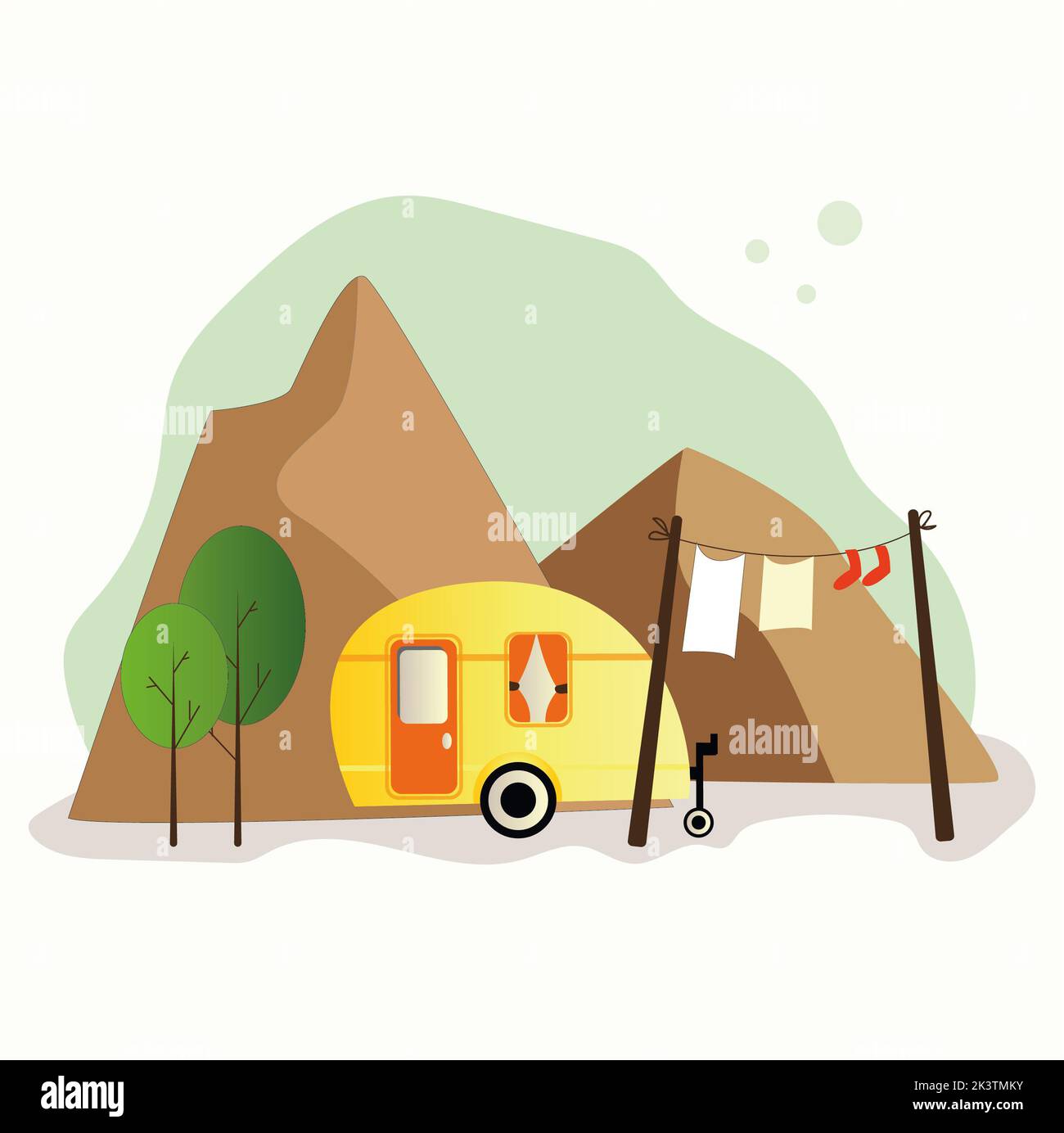 Colorful camping truck flat illustration design Stock Photo