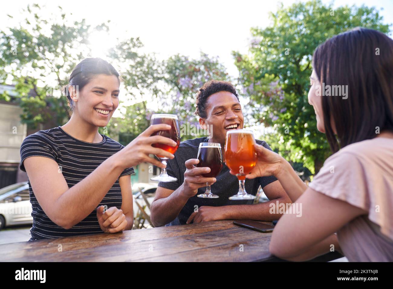 Diverse group of friends hanging out drinking beer at happy hour Stock ...