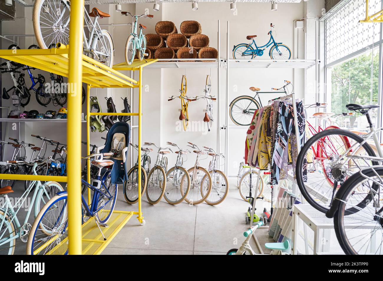 General view of small neighborhood bicycle shop Stock Photo