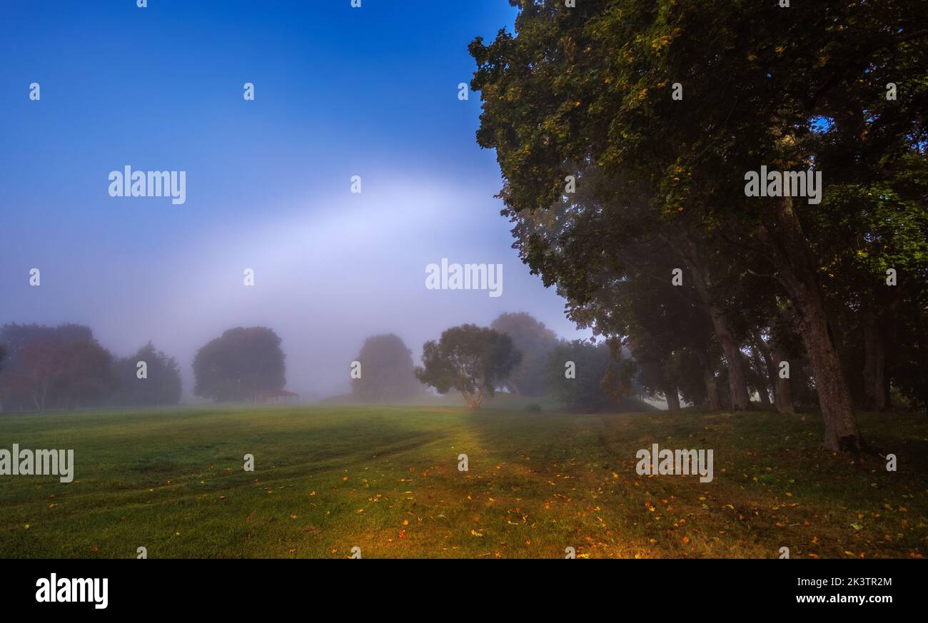 Rare White Rainbow Fogbow landscape in the morning Stock Photo - Alamy