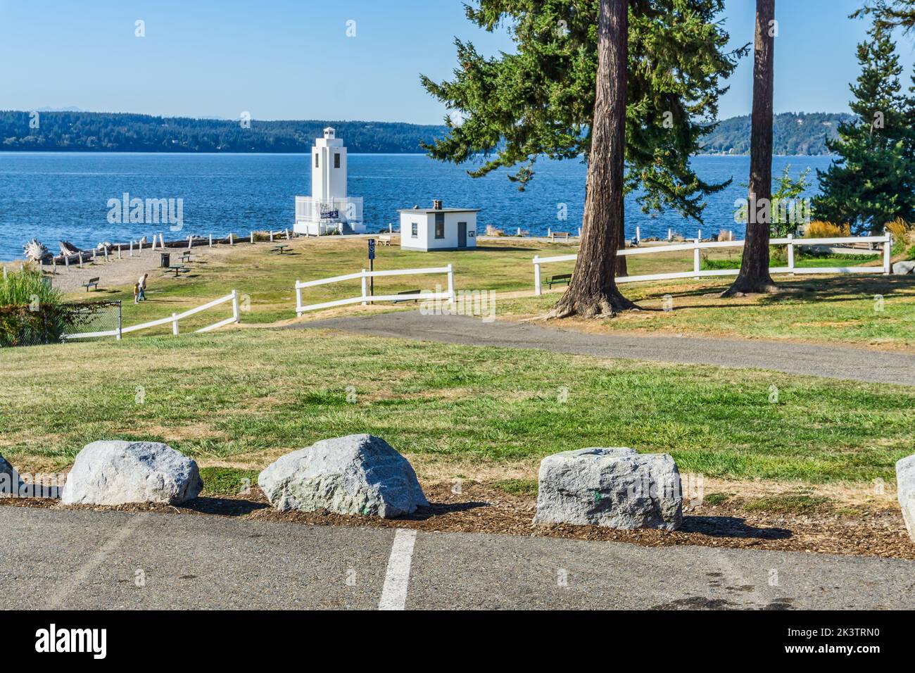 The lighthouse near the water at Brown's Point, Washington. Stock Photo