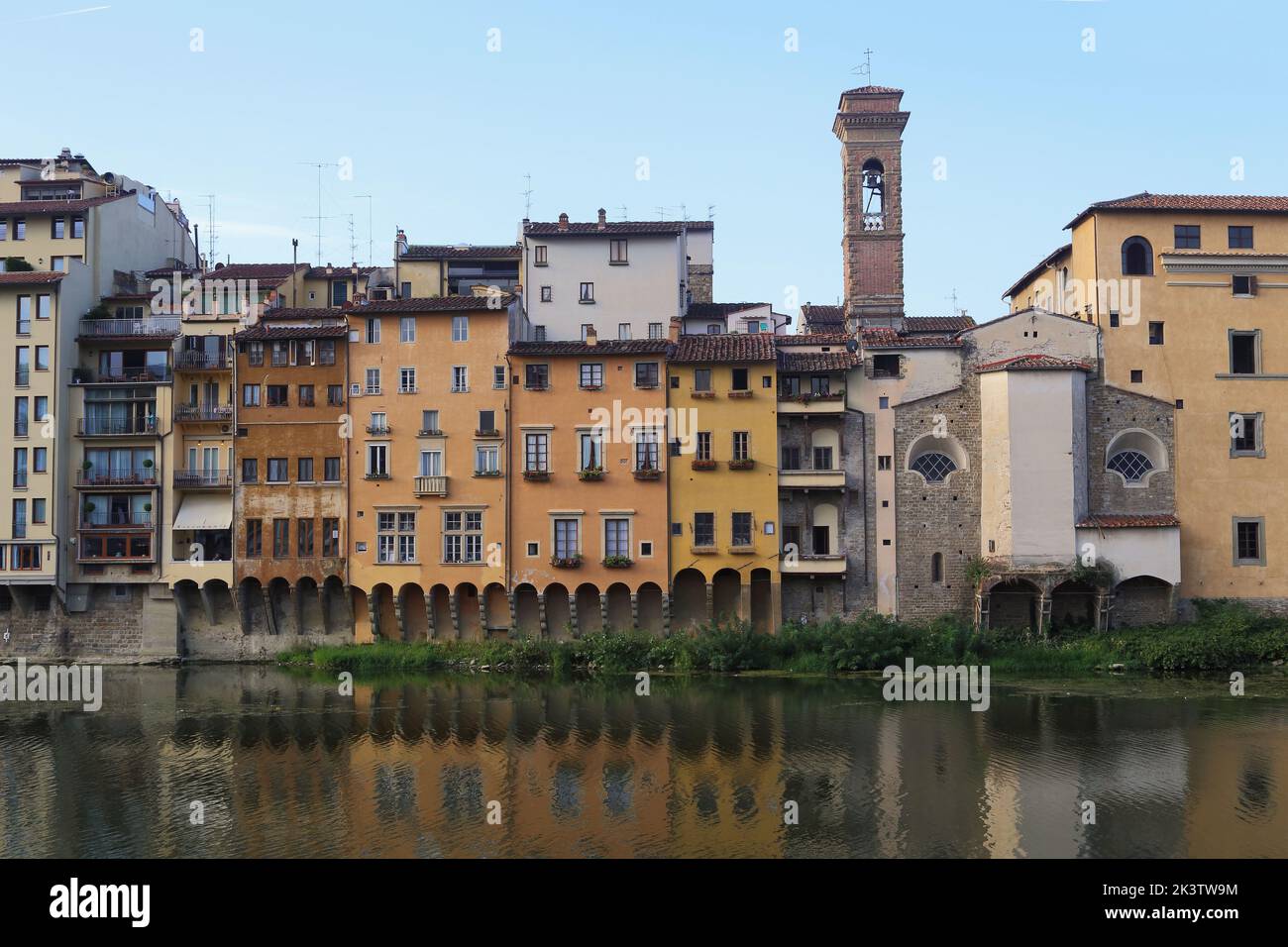 FLORENCE, ITALY - SEPTEMBER 18, 2019: These are historic medieval houses along the Arno River. Stock Photo