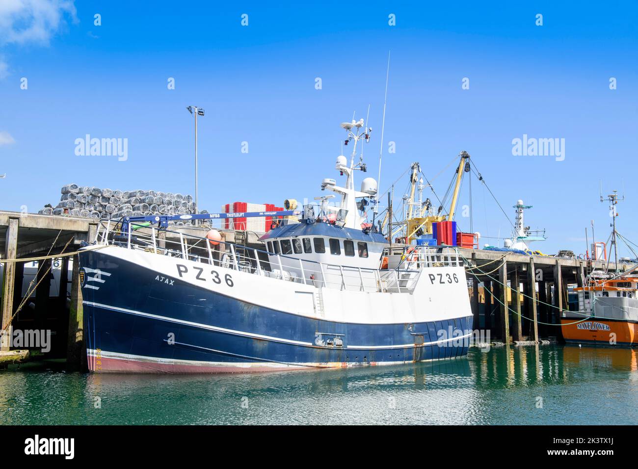 A trawler moored at Newlyn harbour in Cornwall, UK Stock Photo