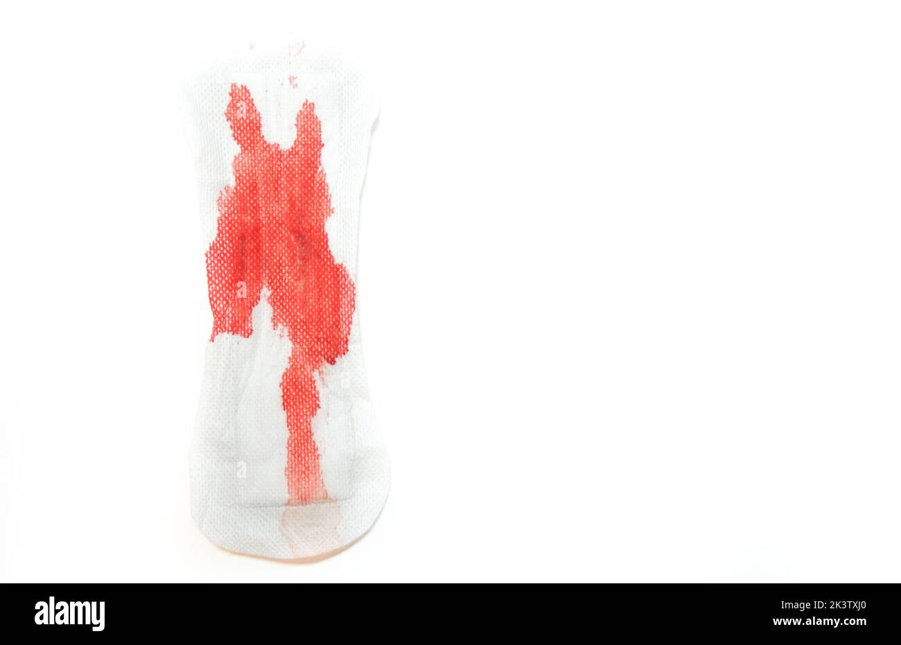 period blood with blood on sanitary pad with white background Stock
