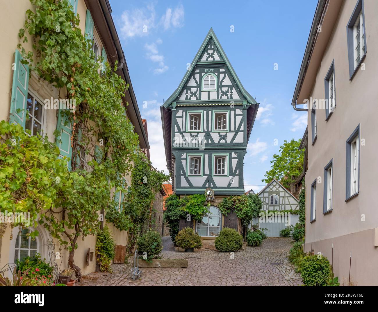 Half-timbering in the Badgasse of Bad Wimpfen, a historic spa town in the district of Heilbronn in the Baden-Wuerttemberg region of southern Germany Stock Photo
