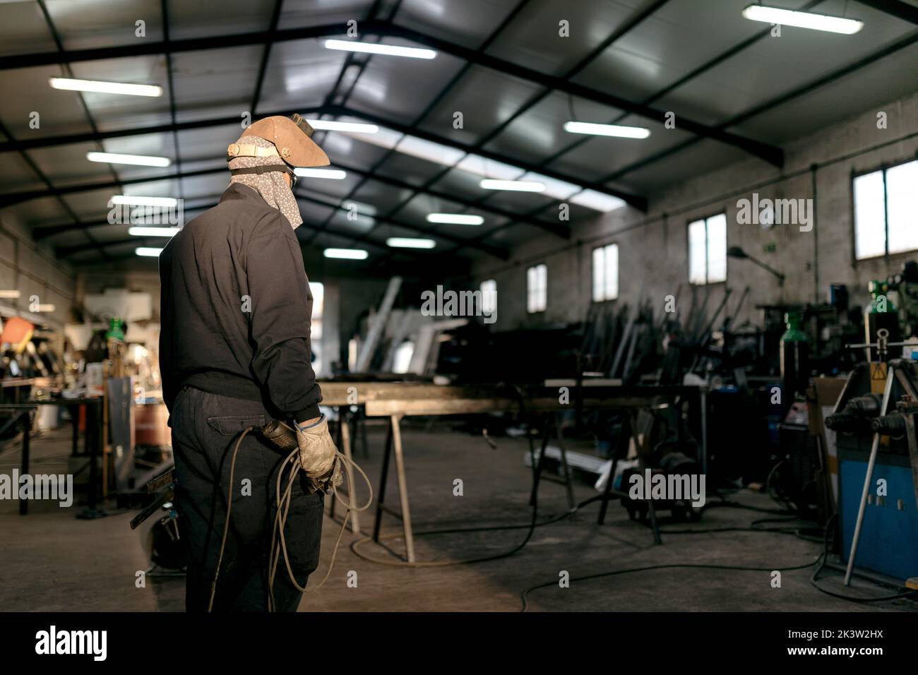 Male welder working hard in workshop Stock Photo