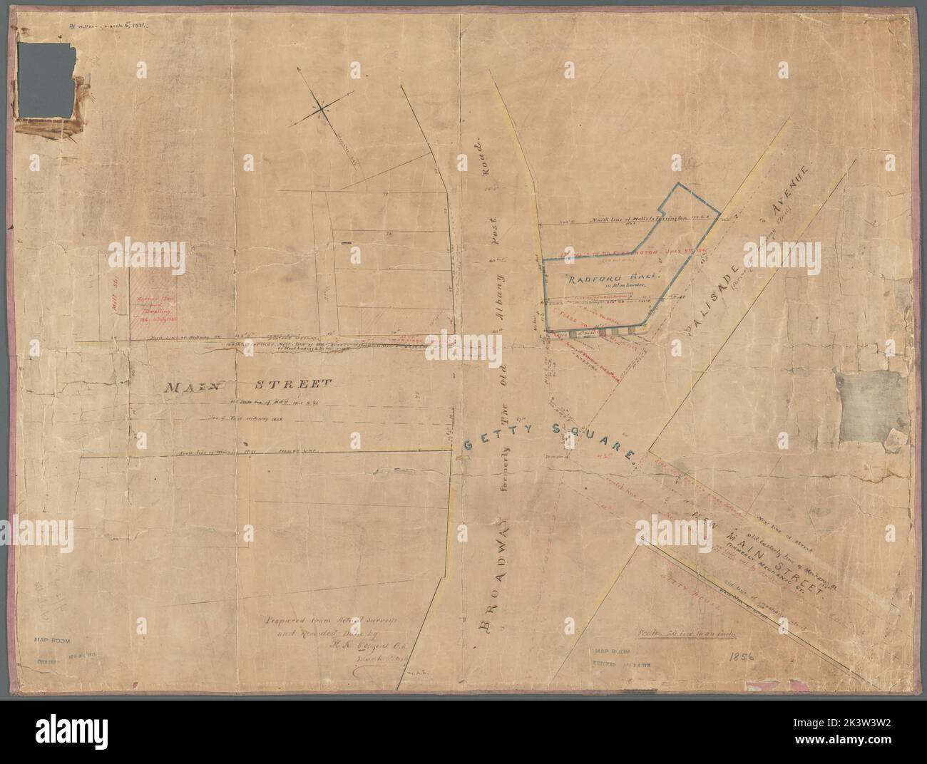 Map of Getty Square, Yonkers: prepared from actual surveys and recorded data / by M.K. Couzens, c.e., March 8th, 1886 1886. Cartographic. Maps, Manuscript maps, Cadastral maps. Lionel Pincus and Princess Firyal Map Division. Landowners , New York (State) , Yonkers, Real property , New York (State) , Yonkers, Yonkers (N.Y.) Stock Photo