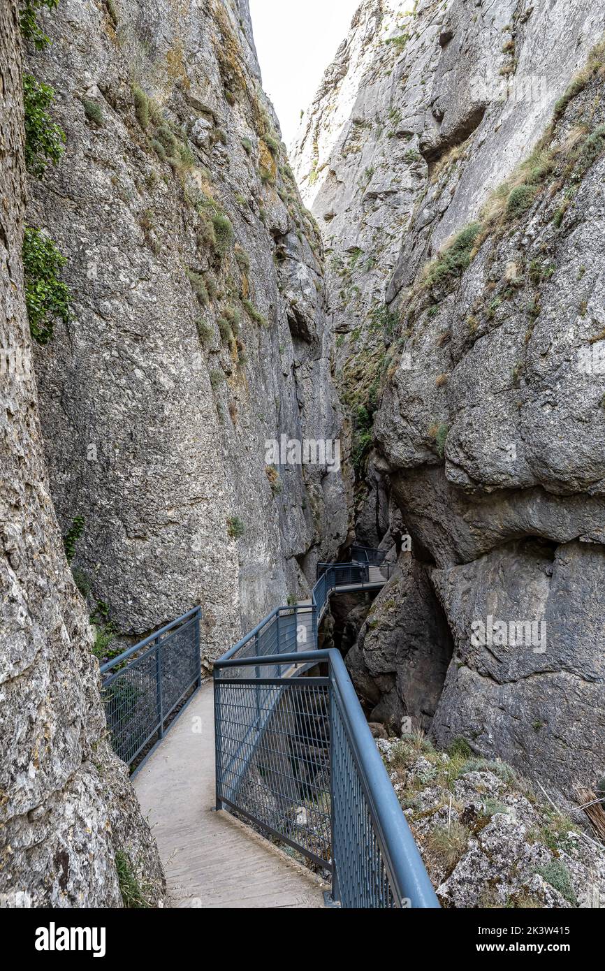 La Yecla Gorge, Burgos Province, Spain. It is a deep and narrow gorge modeled in limestone materials Stock Photo