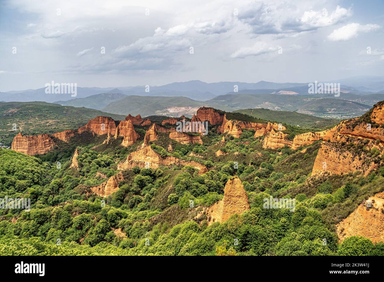Spectacular landscape of las Medulas, ancient gold mine in Spain. It is unesco world heritage site. Roman mine in El Bierzo county. Cultural landscape Stock Photo