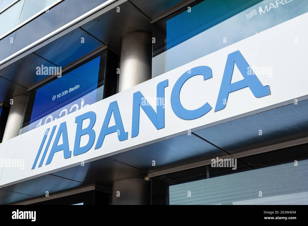 Coruna, Spain; september 23, 2022: Abanca bank sign on building facade Stock Photo