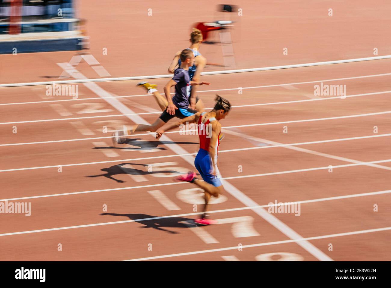 Photo & Art Print finish line on the racetrack with spotlights in motion  blur