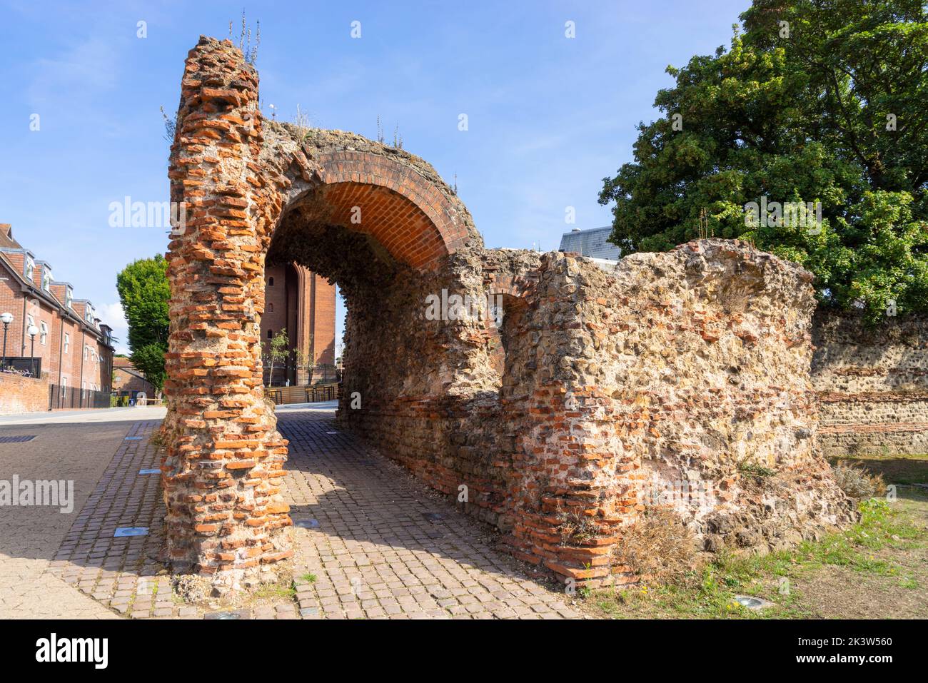 Colchester Roman wall ruins of a four arch roman gate the Balkerne Gate
