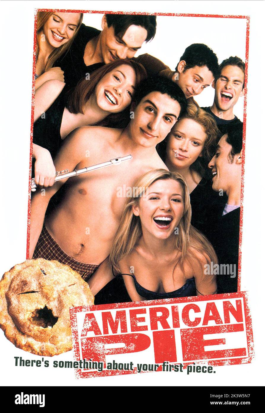 American Pie 1999. American Pie Movie Poster. Mena Suvari, Chris Klein, Eddie Kaye Thomas, Seann William Scott, Alyson Hannigan, Jason Biggs, Tara Reid Stock Photo