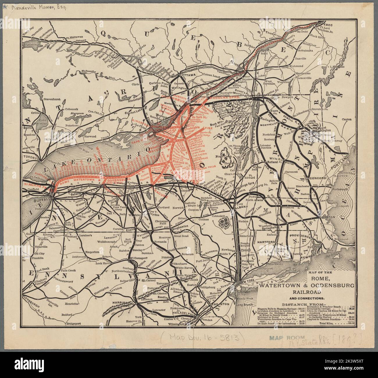 Map of the Rome, Watertown and Ogdensburg Railroad and connections