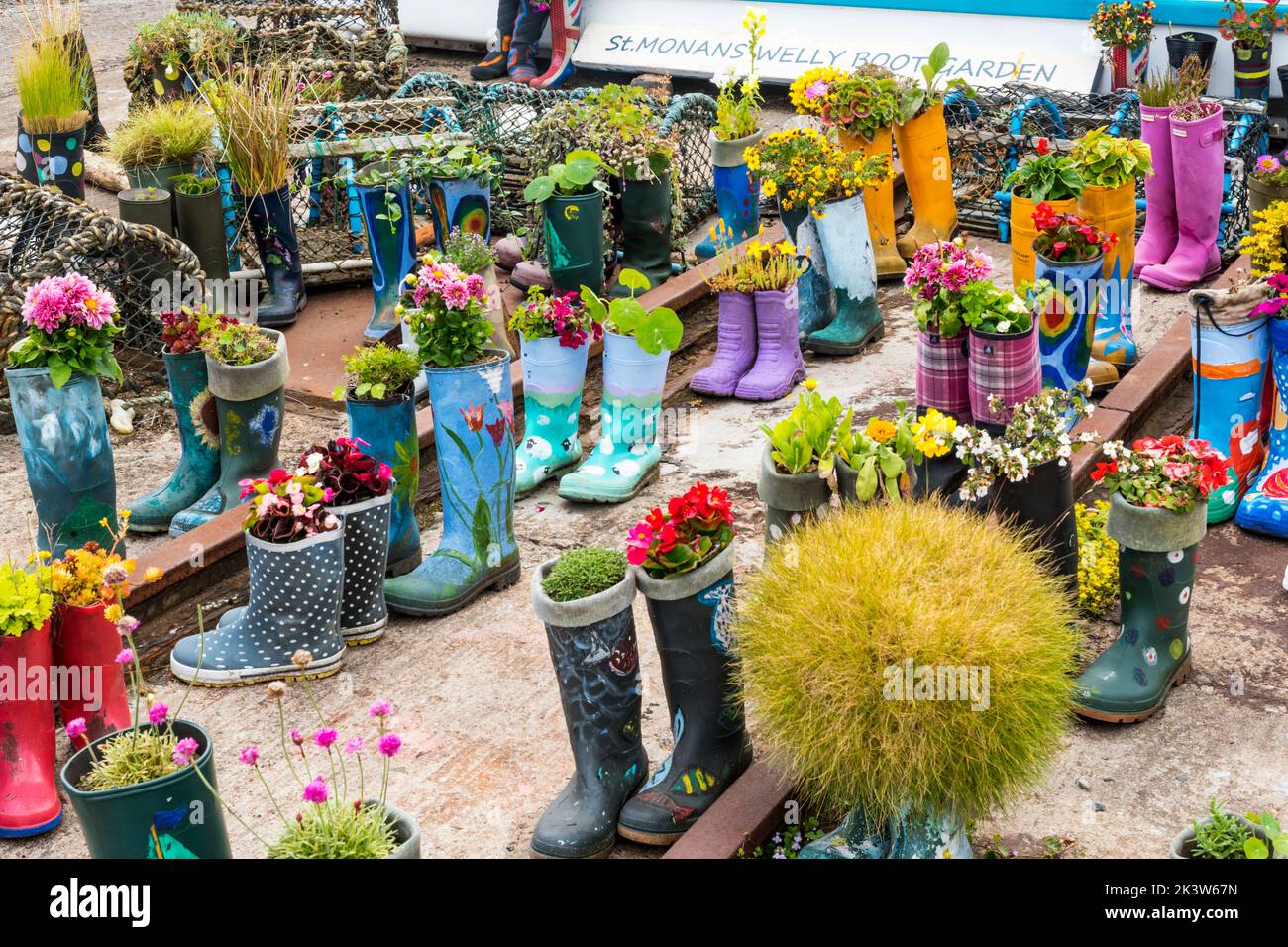 The St Monans Welly Boot Garden in the village of St Monans in the East Neuk of Fife, Scotland. Stock Photo