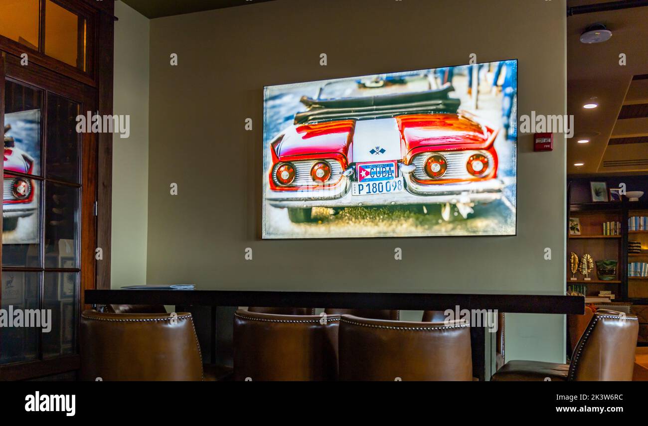 Digital installation at the bar in the Pearl Hotel in Rosemary Beach, FL Stock Photo