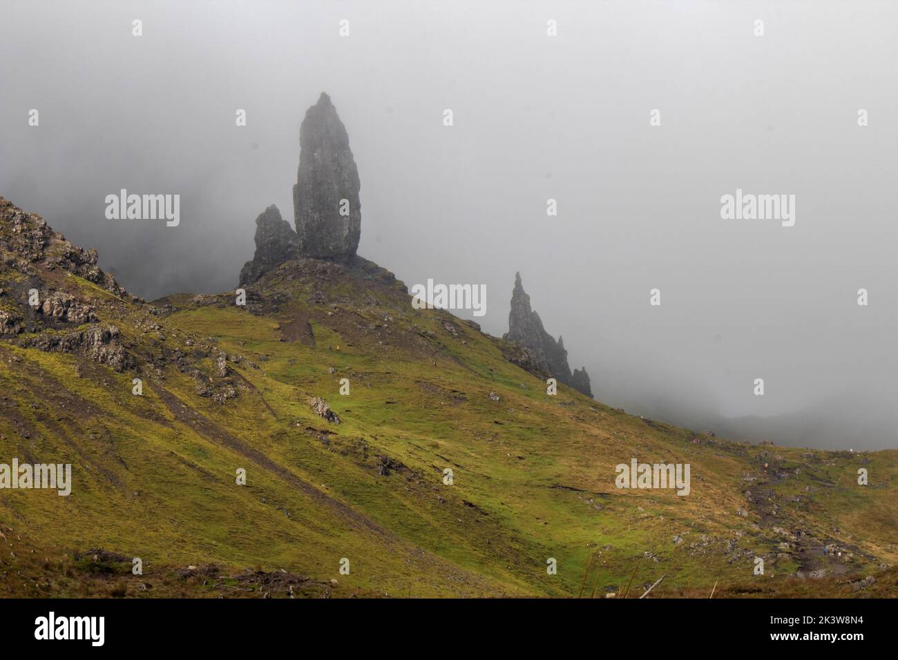 Needle Rock and the Storr over the Trotternish peninsula Isle of Skye Inner Hebrides Scotland Stock Photo