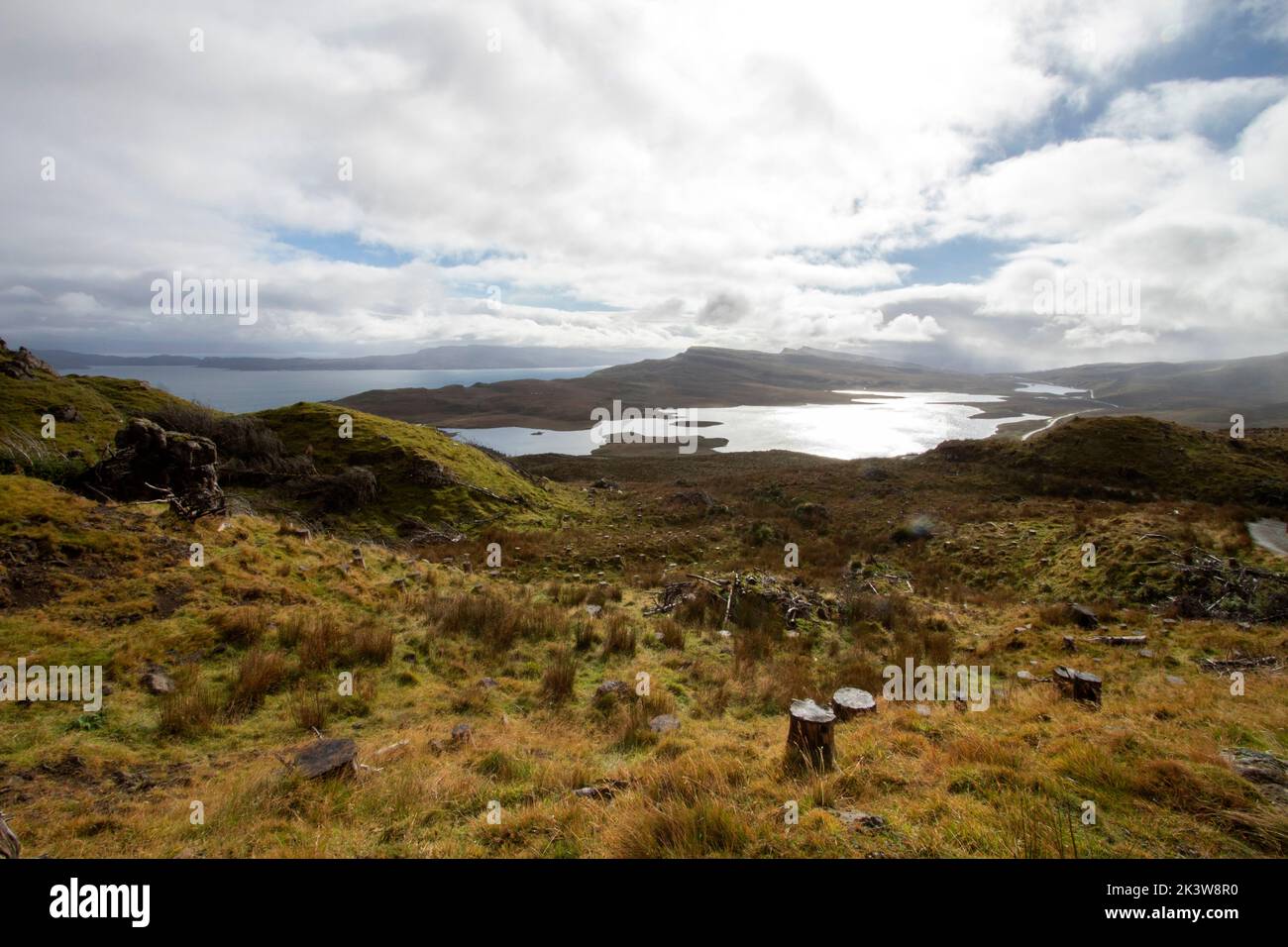 Loch Leathan from the Old Man of Storr Trotternish peninsula Isle of Skye Inner Hebrides Scotland Stock Photo